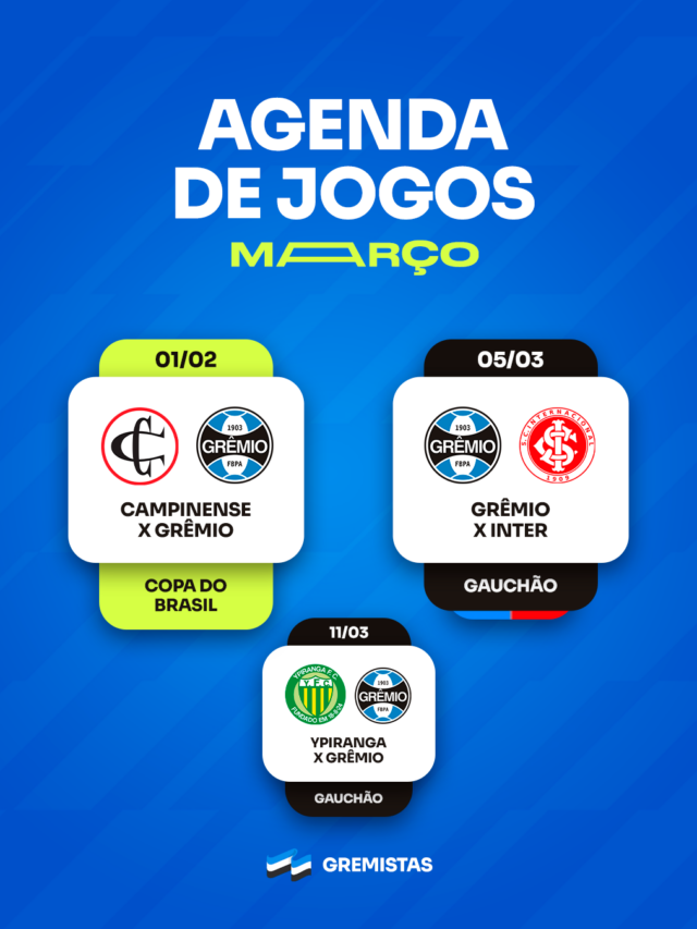 Agenda de jogos do Grêmio em março