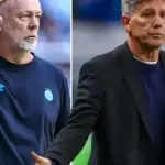 Montagem com fotos de Mano Menezes, Renato Portaluppi e Tite como técnicos do Grêmio