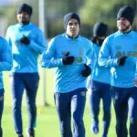 Jogadores do Grêmio na retomada dos treinos