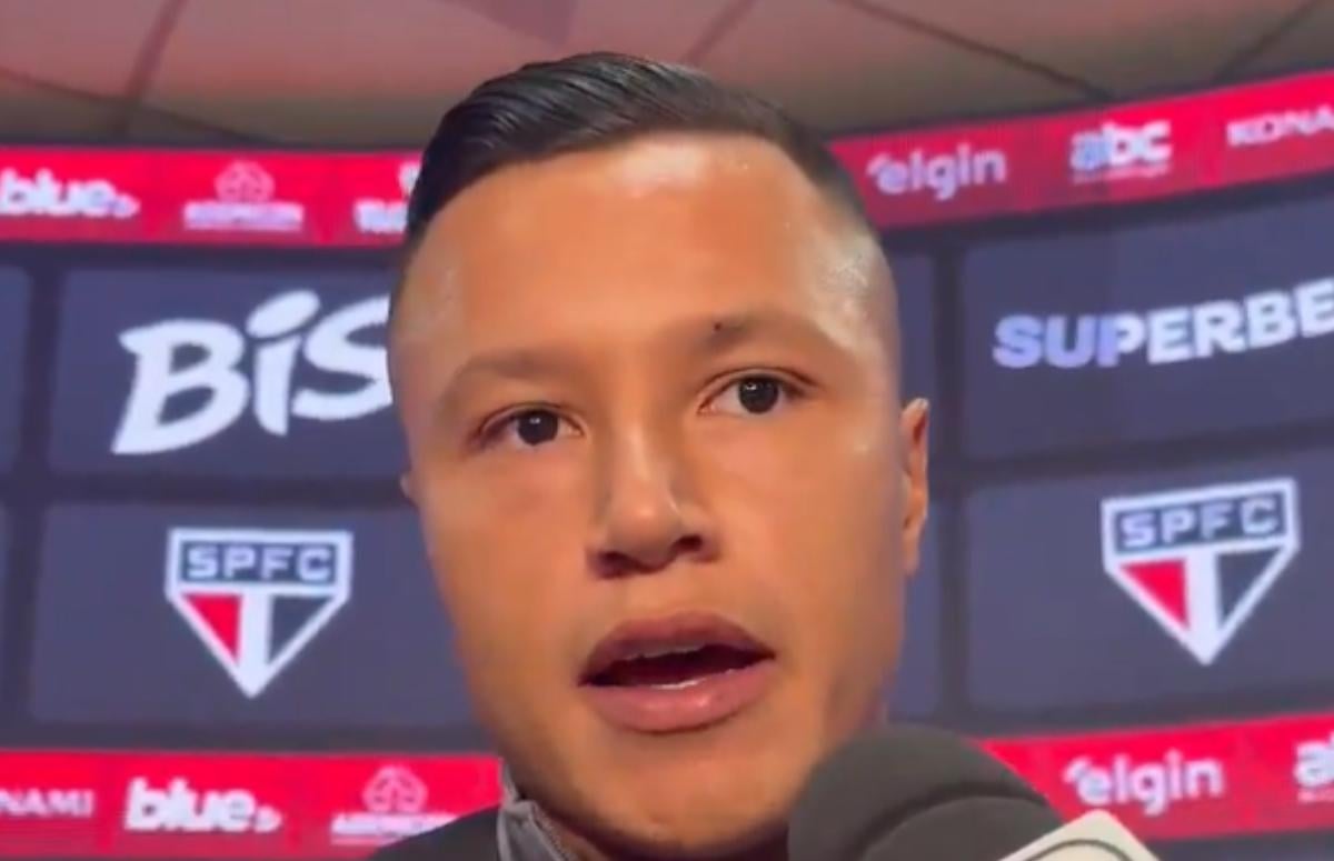 Lateral-esquerdo Marlon em entrevista no Morumbi após jogo do Grêmio contra o São Paulo, pelo Brasileirão 2025