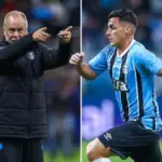 Técnico Mano Menezes e o atacante Pavon, do Grêmio