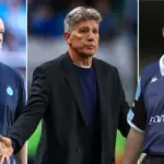 Montagem com fotos de Mano Menezes, Renato Portaluppi e Tite como técnicos do Grêmio