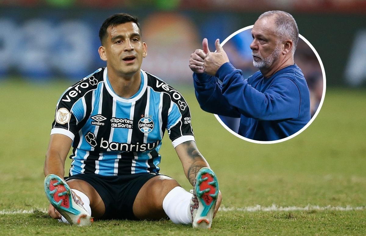 Meia Cristaldo e o técnico Mano Menezes no Grêmio